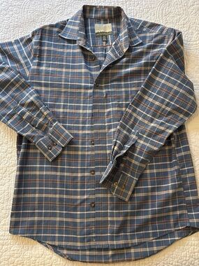 Cabela's Blue and Cream Plaid Casual Button-Down Shirt